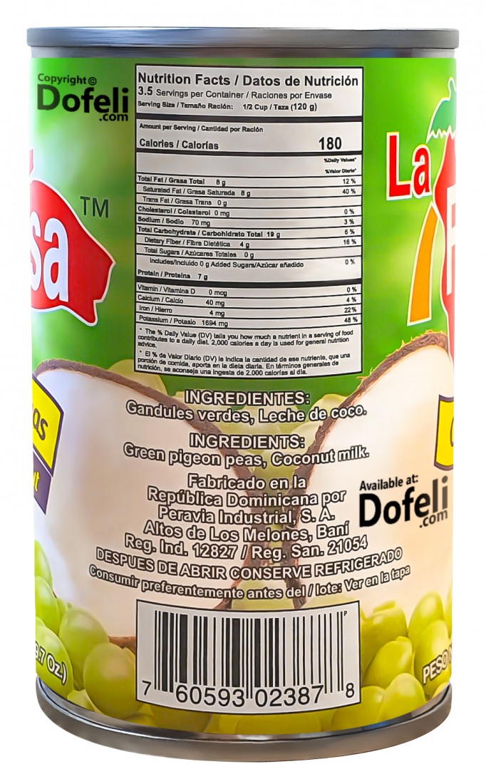 Pigeon peas with coconut by La Famosa, a beloved Dominican side dish.